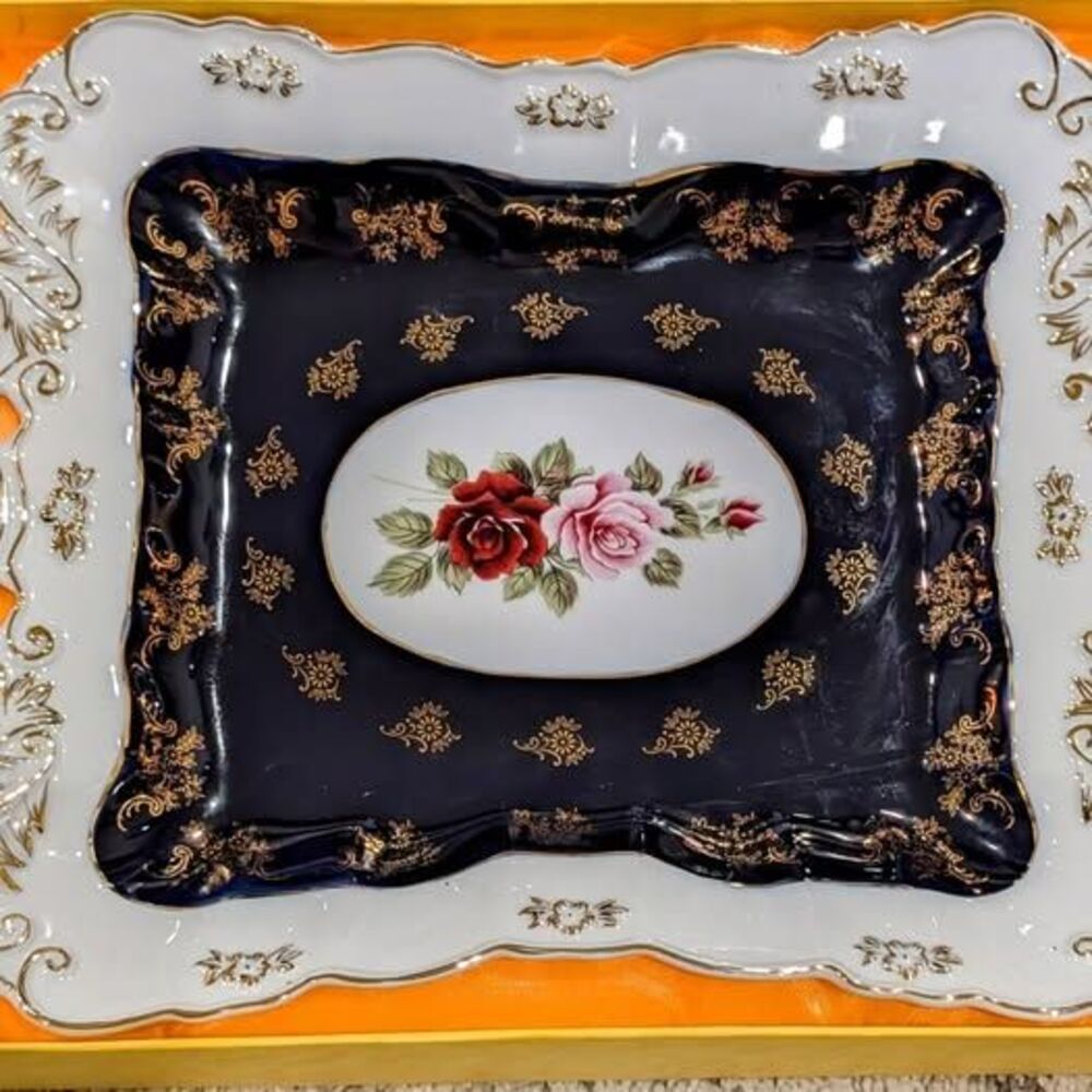 Vintage Original Cobalt 24K Gold Tray